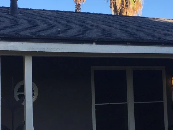 Eave, fascia and gutter detail on a NuShake Roofing project